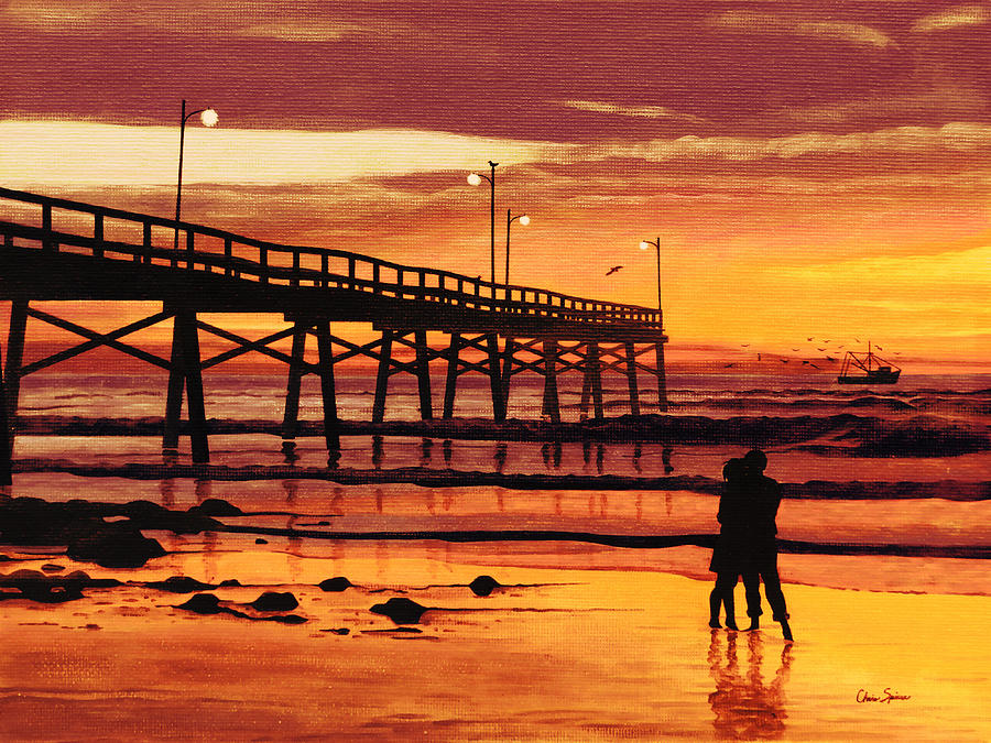 Dusk at the Pier - Painting 2 - Orange Painting by Christopher Spicer