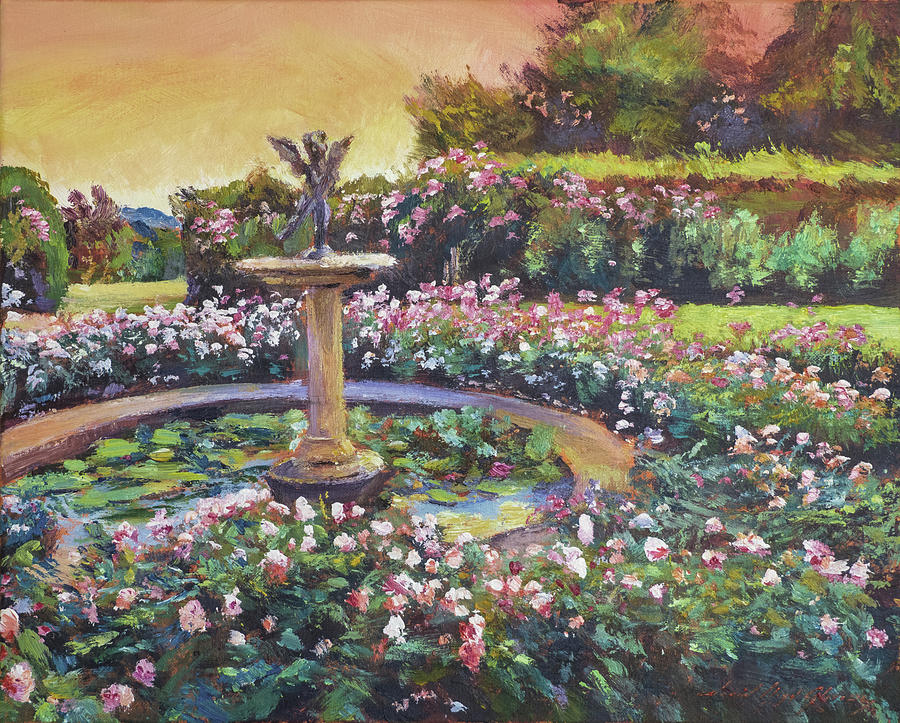Dusk At The Rose Garden Painting by David Lloyd Glover