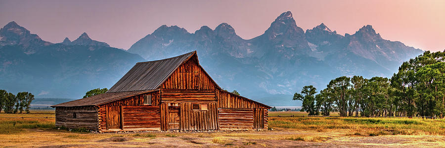 Dusk At The T.A. Moulton Barn And Teton Mountains Panorama Photograph by Gregory Ballos