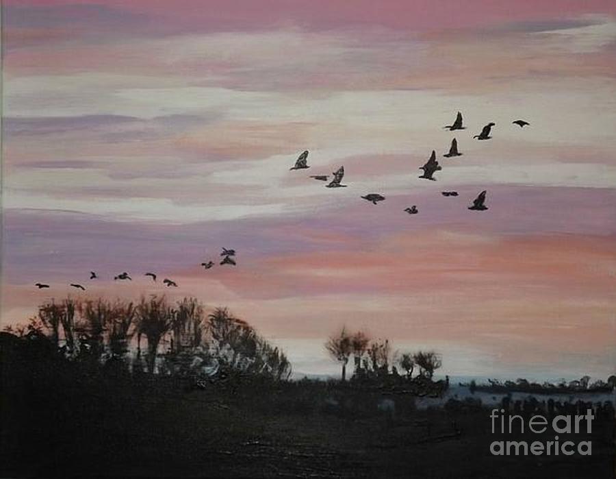 Dusk Flock Painting by Denise Morgan