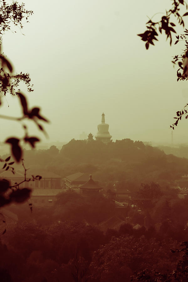 Dusk In Beijing, China, With View Of Temple Through Trees Photograph