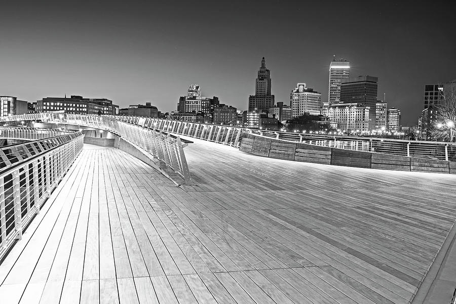 Dusk in Providence Rhode Island from the PVD Pedestrian Bridge Black and White Photograph by Toby McGuire