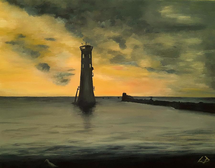 Dusk Lighthouse Painting by Linda Doherty