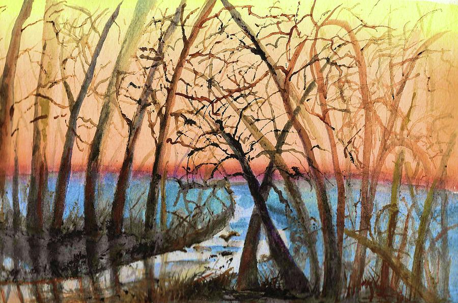 Dusk on the River Painting by Bernadette Krupa