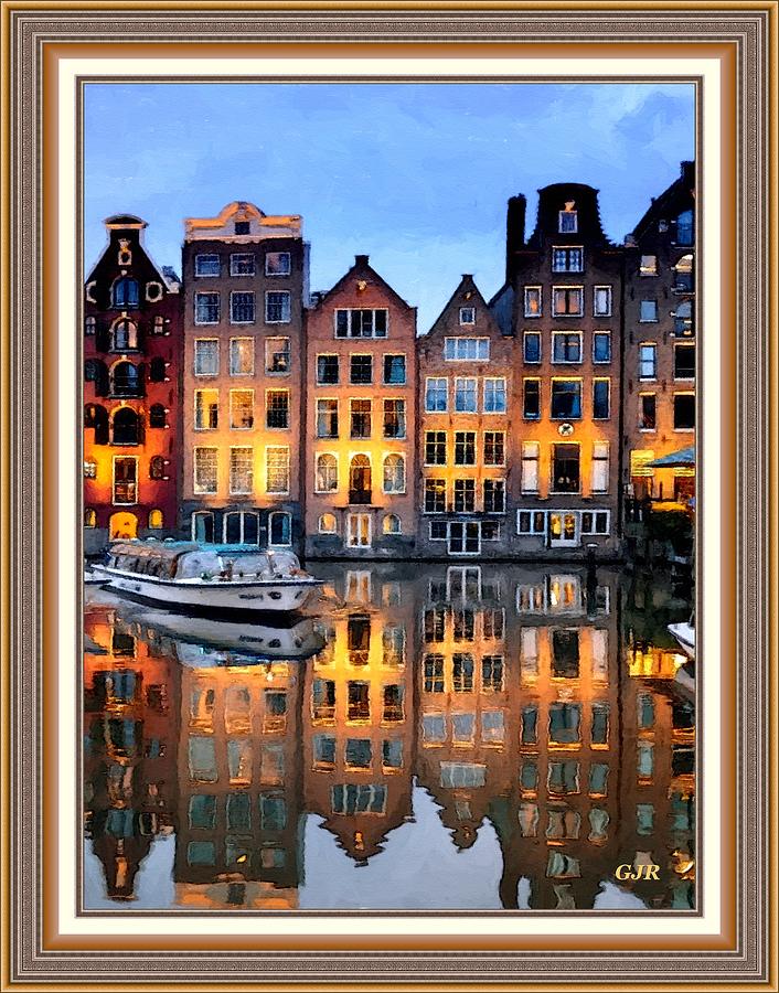 Dusk Scene On An Amsterdam Canal  L A S With Printed Frame. Digital Art