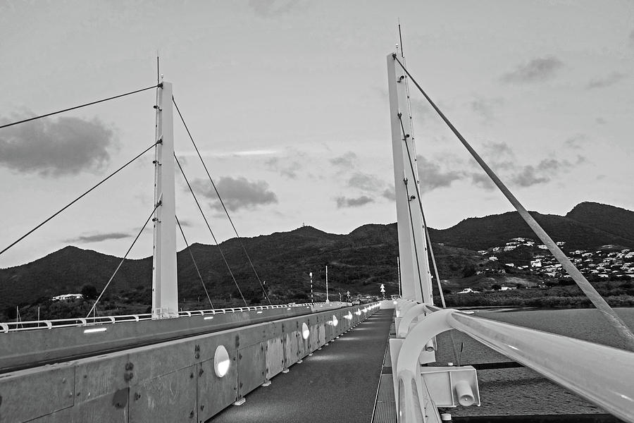 Dusk walk on the SXM bridge in Saint Martin Purple Sky Black and Whtie Photograph by Toby McGuire