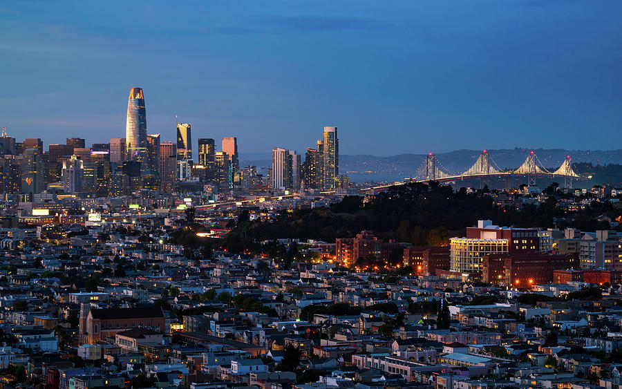 San Francisco Skyline Photograph - Dusks Embrace - San Franciscos Skyline from Bernal Heights by Alexander Sloutsky