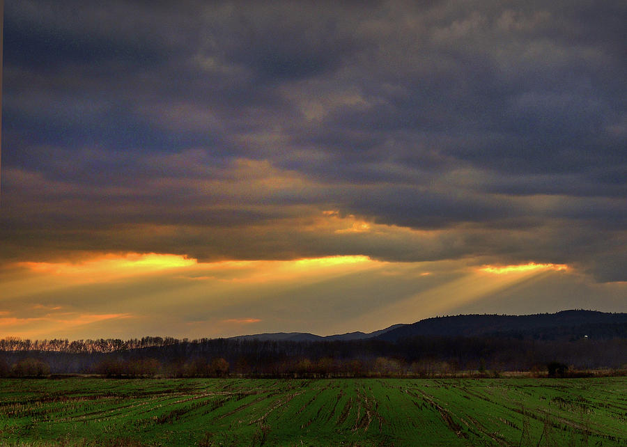 Dusks Light Rays in November at Newbury Crossing Photograph by Nancy Griswold