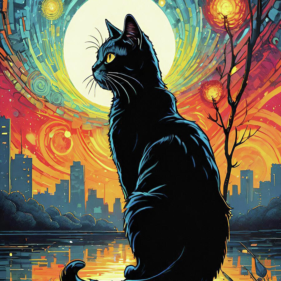 Dusky The Cat Midnight In Central Park Digital Art by David Dehner