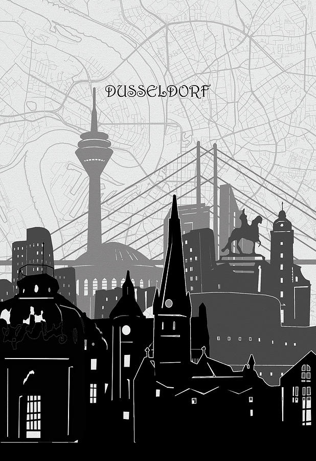 Dusseldorf Cityscape Map Digital Art