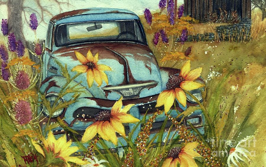 Truck Painting - Dusty Blues - Rusty Old Chevy Pick Up Truck  by Janine Riley