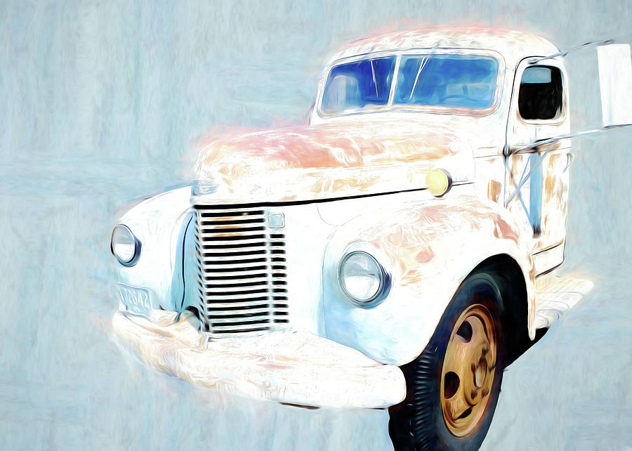 Dusty rusty blue truck Digital Art by Cathy Anderson