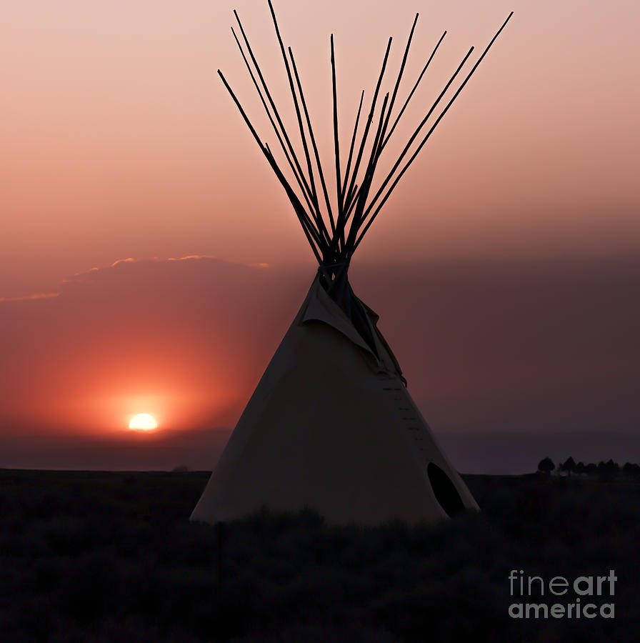 Dusty Sunset with a Tipi Photograph by Elijah Rael
