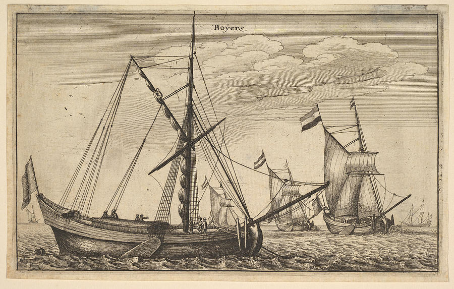 Dutch Cargo Ship Drawing by Wenceslaus Hollar