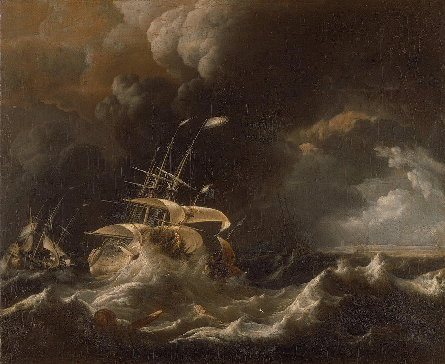 Dutch Merchant Ships in a Storm Painting by Ludolf Bakhuizen - Fine Art ...