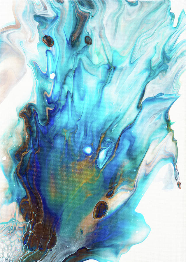 Dutch Pour Acrylic Fluid Painting Blue White Gold Brown Painting by Matthias Hauser