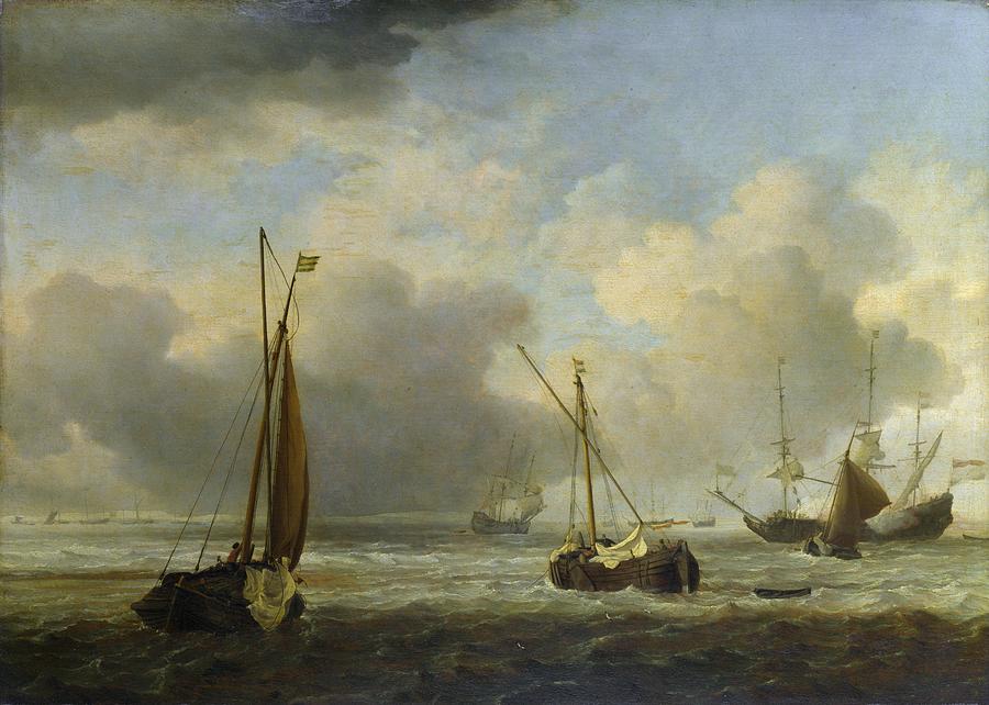 Dutch Ships And Small Vessels Offshore In A Breeze Drawing By Willem 