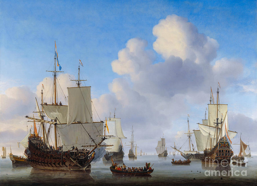 Dutch Ships In A Calm Sea Painting