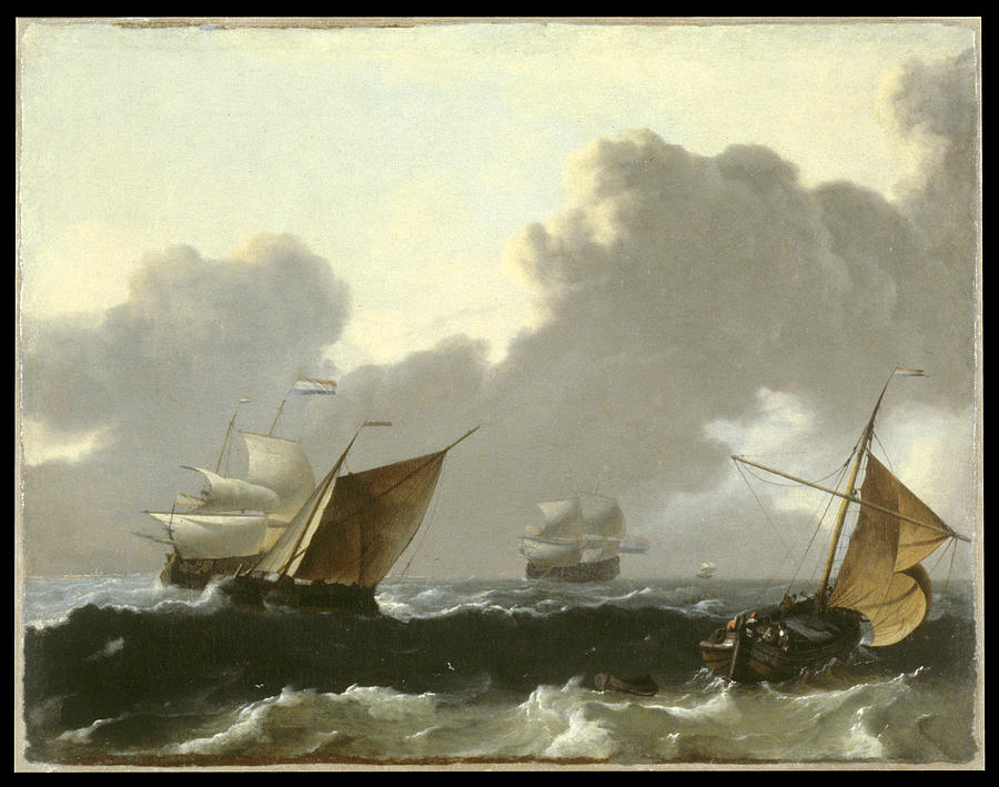 Dutch Ships in High Seas off the Dutch Coast Ludolf Backhuysen  Painting by MotionAge Designs