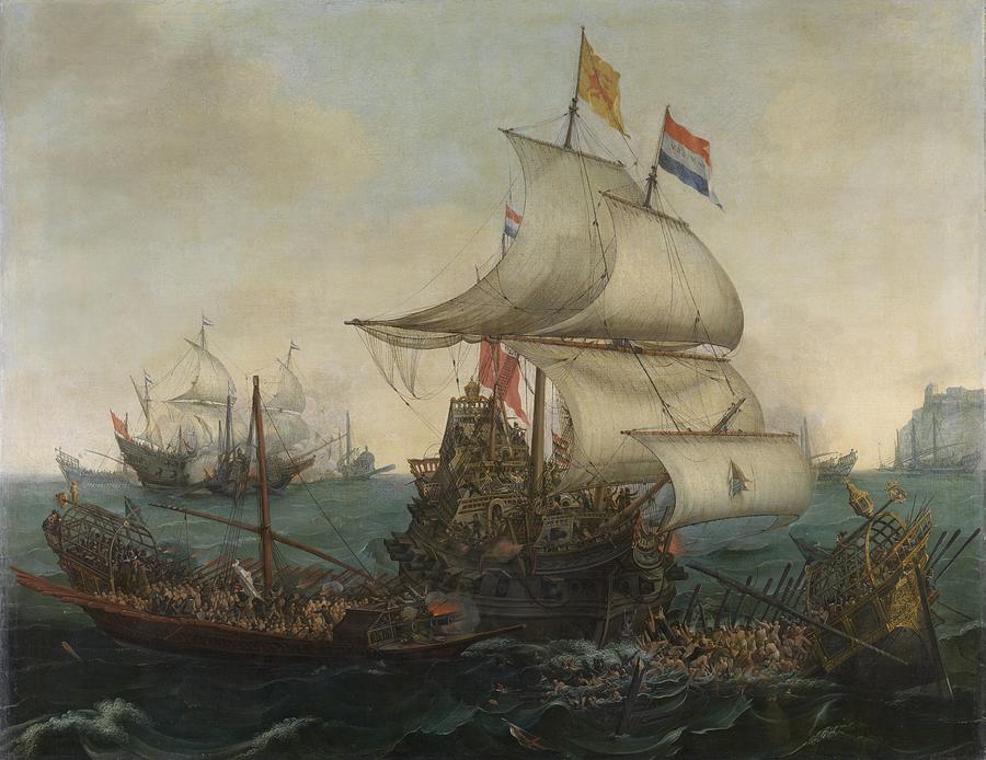 Dutch ships ramming Spanish galleys off the English coast, 3 October 1602 Painting by Hendrick Cornelisz Vroom