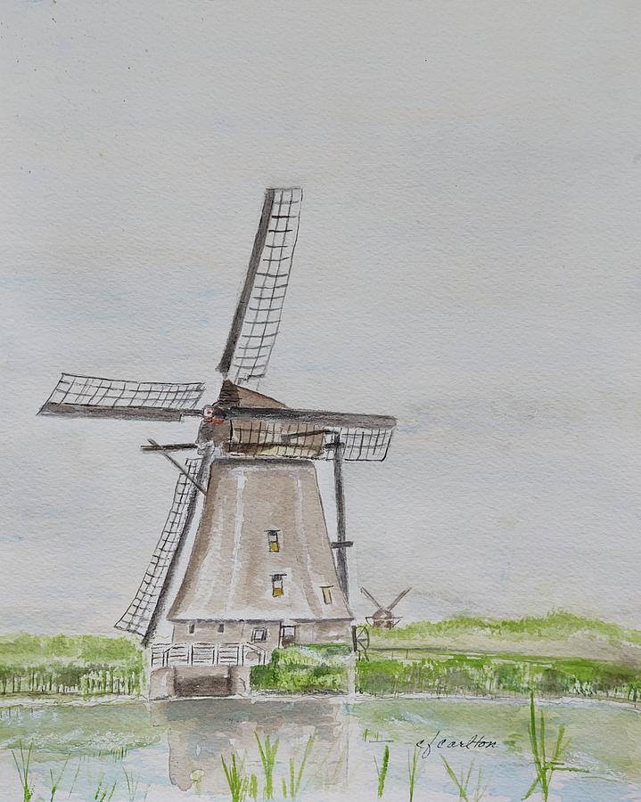 Dutch Windmill Painting by Claudette Carlton