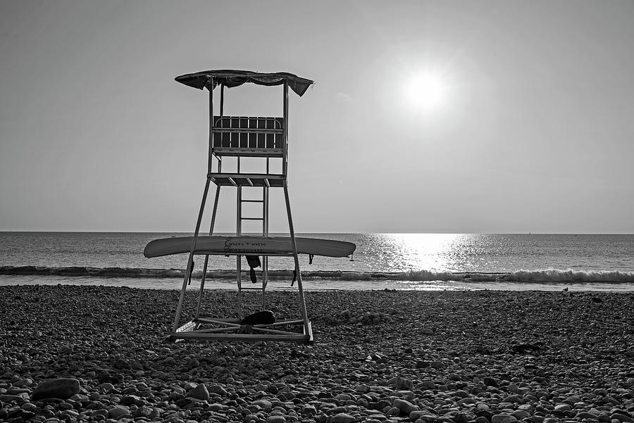 Duxbury Beach Lifeguard Chair Sunrise Duxbury MA Black and White Photograph by Toby McGuire