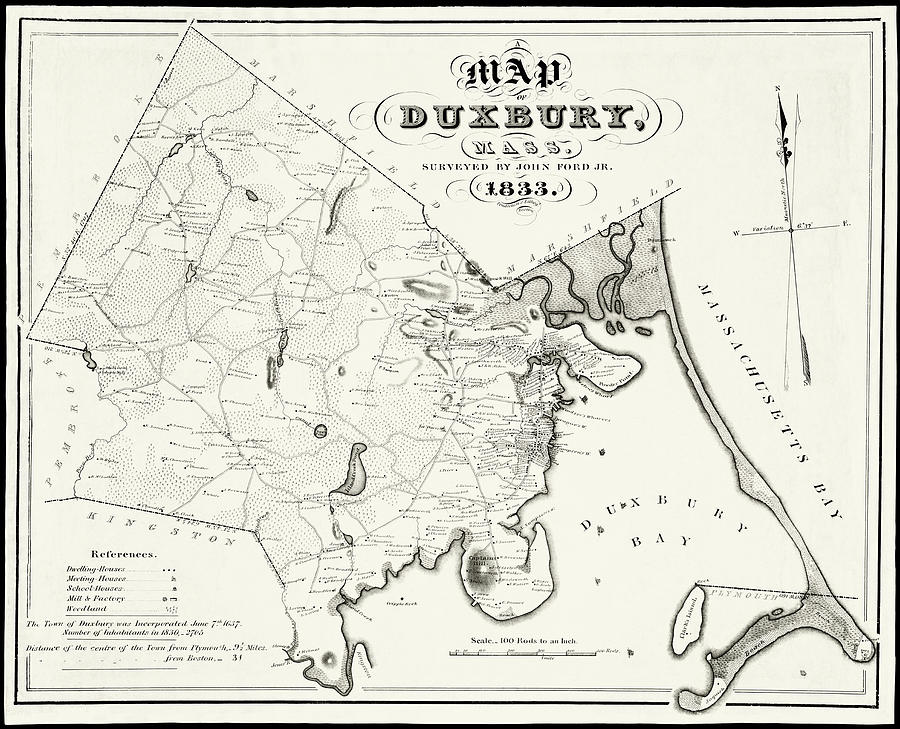 Vintage Photograph - Duxbury Massachusetts Historical Map 1833 by Carol Japp
