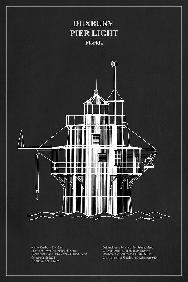Duxbury Pier Light Lighthouse - Massachusetts - PD Digital Art by SP JE Art