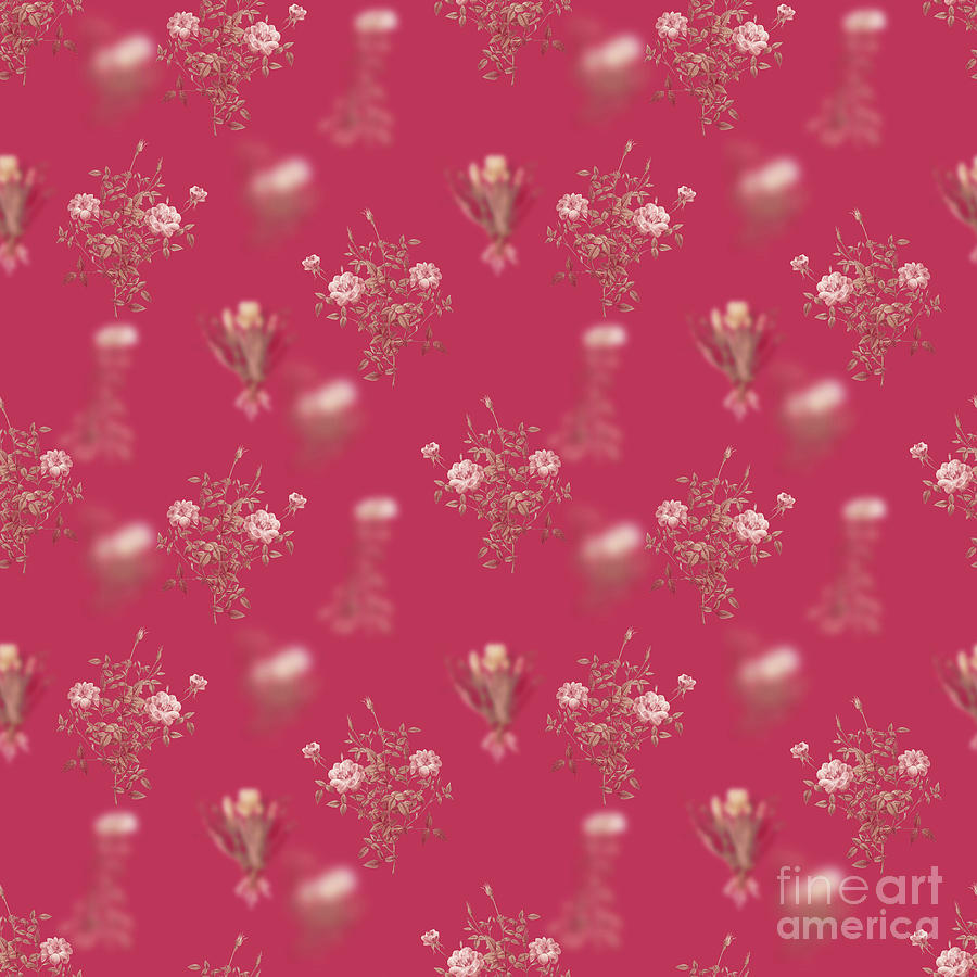 Vintage Mixed Media - Dwarf Rosebush Botanical Seamless Pattern in Viva Magenta n.0908 by Holy Rock Design