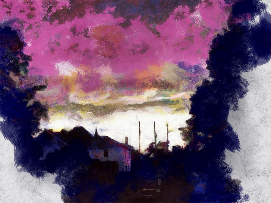 Sunset Down the Block Mixed Media by Christopher Reed