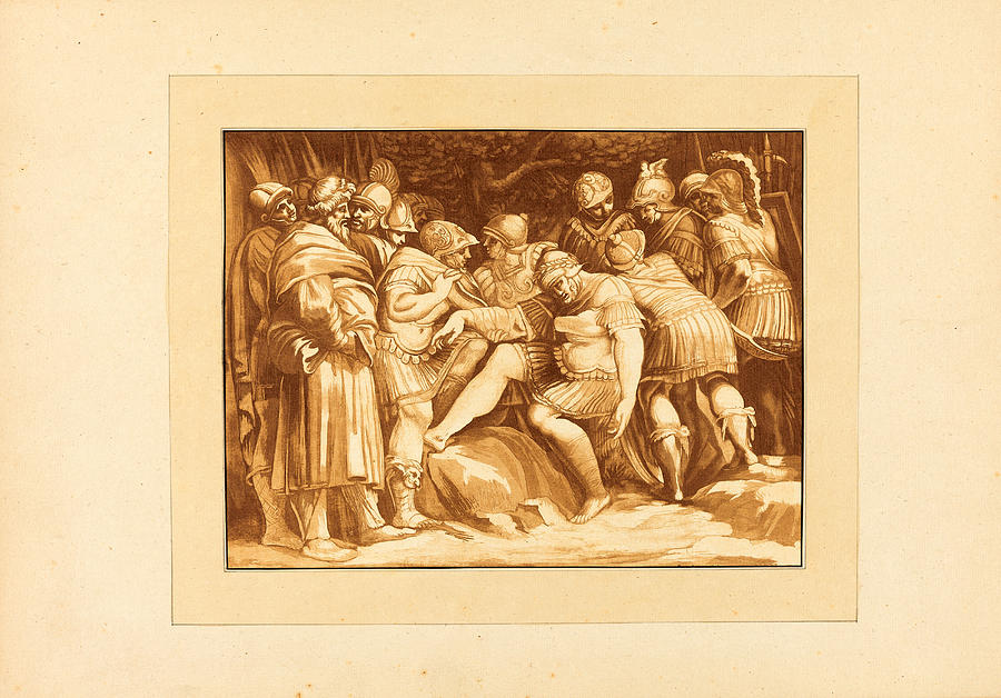Dying Epaminondas Drawing by Johann Gottlieb Prestel