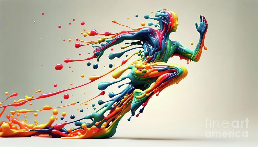 Dynamic and colorful digital artwork of a running human figure Digital Art by Odon Czintos