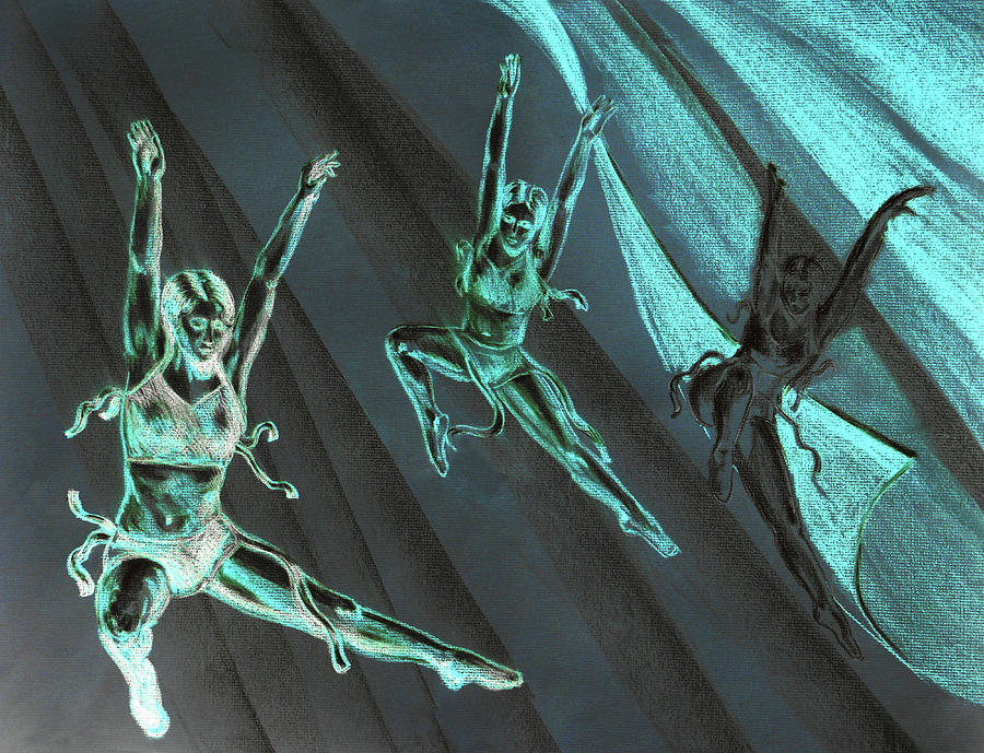 Dynamic Dance In Turquoise And Gray  Drawing by Irina Sztukowski