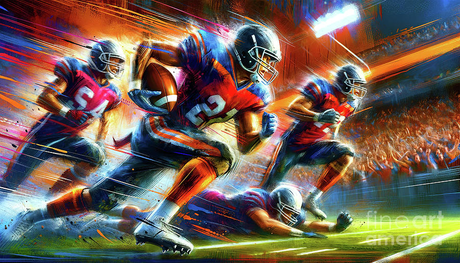 Dynamic, energetic American football players in mid-action Digital Art by Odon Czintos