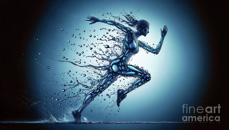 Dynamic figure made of water splashes captured in motion, Digital Art by Odon Czintos