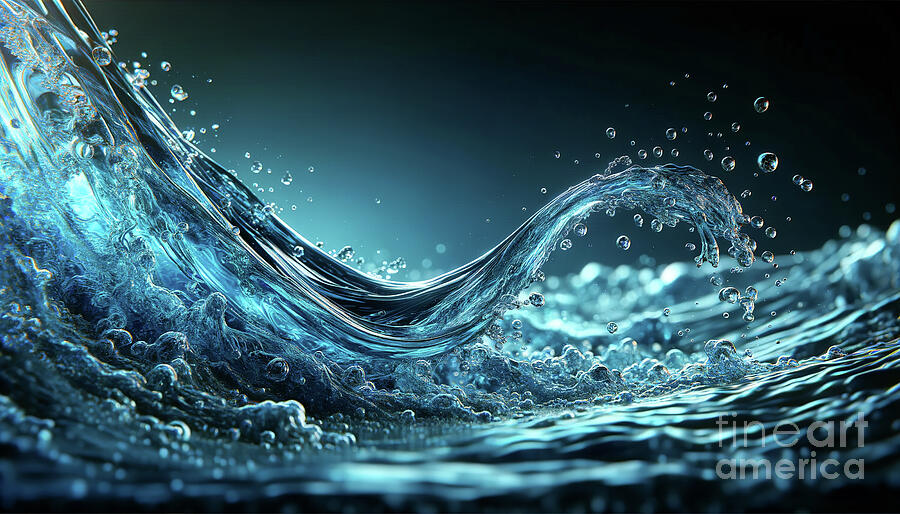 Dynamic water splash forming a fluid wave, with vivid blue tones Digital Art by Odon Czintos
