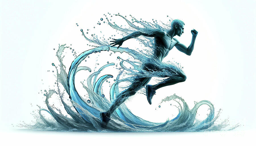Dynamic water splash forming a human-like figure in motio Digital Art by Odon Czintos
