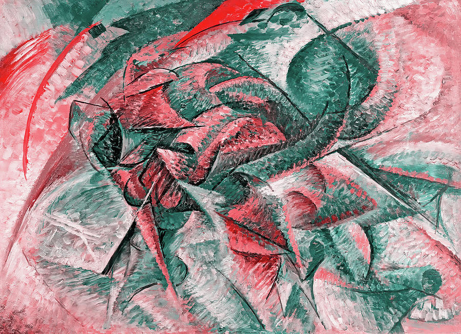 Dynamism of a Cyclist by Umberto Boccioni - digital recreation in mallard green and red Digital Art by Nicko Prints