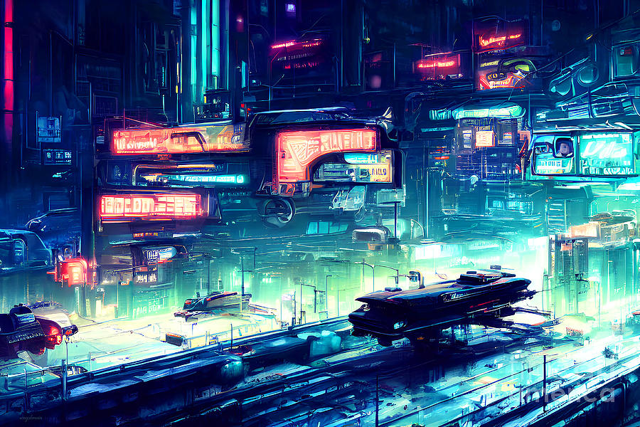 Dystopian Cityscape Night Life in District 8 20221001d Mixed Media by ...