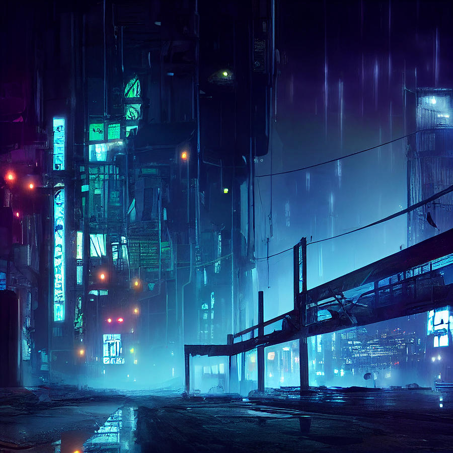 Dystopian Cyberpunk City Night Factory Photorealistic High Detail Sharp ...