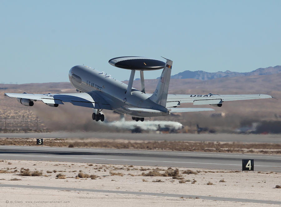 E-3 Sentry 79-0003 departing 03R at Nellis Photograph by Custom Aviation Art
