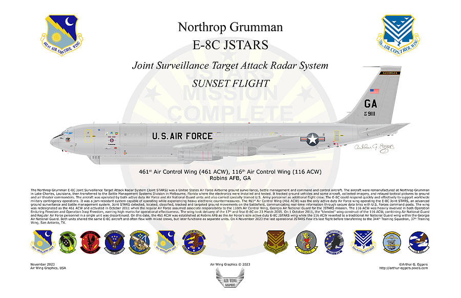 E-8C JSTARS Sunset Flight Flight 461 and 116 Digital Art by Arthur Eggers