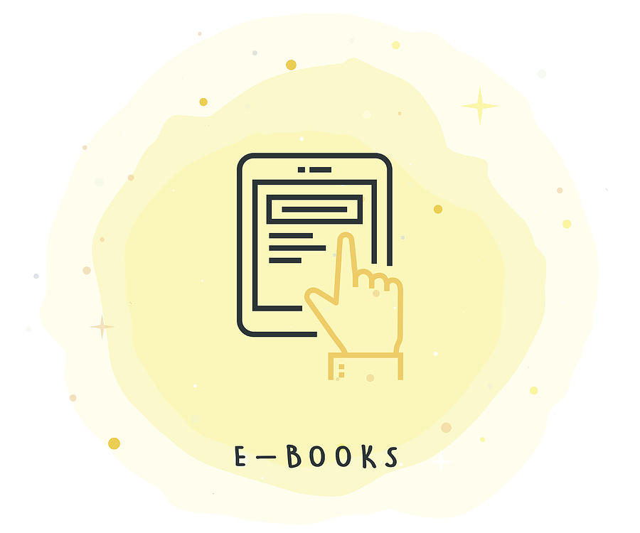 E-Book Icon with Watercolor Patch Drawing by Enis Aksoy