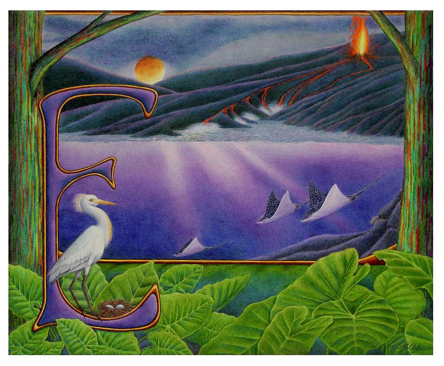E is for Egret Drawing by Kim McClinton