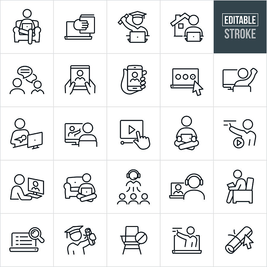 e-learning Thin Line Icons - Editable Stroke Drawing by Appleuzr
