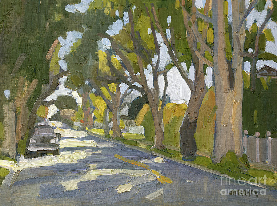 E Street Row of Eucalyptus Trees - Coronado, California Painting by Paul Strahm