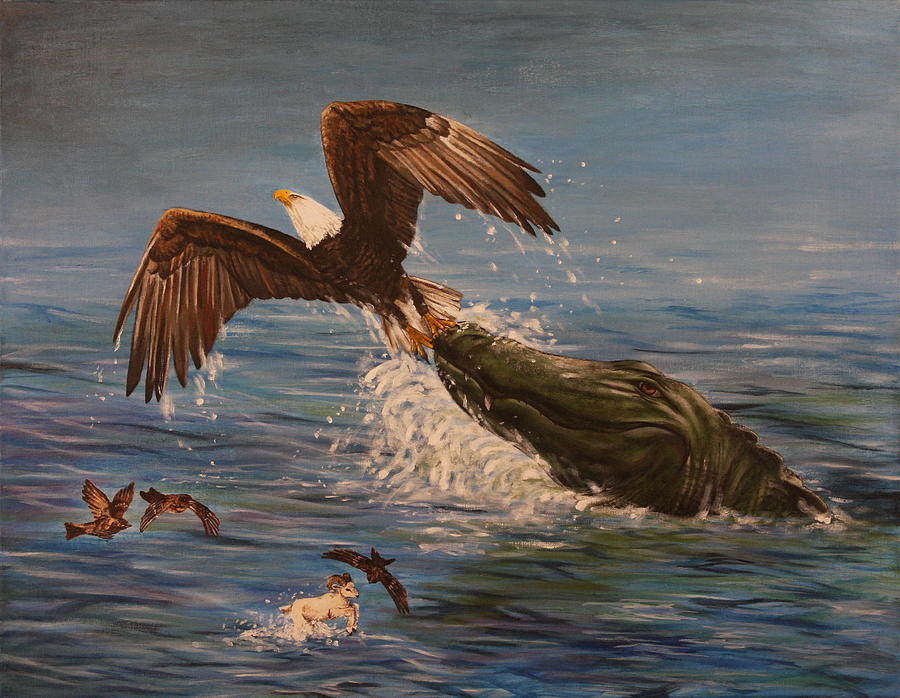 Eagle and Alligator Painting by Michelle Miron-Rebbe