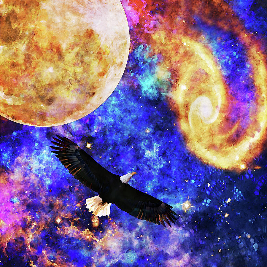 Eagle in Flight Through the Universe Mixed Media by Peggy Collins