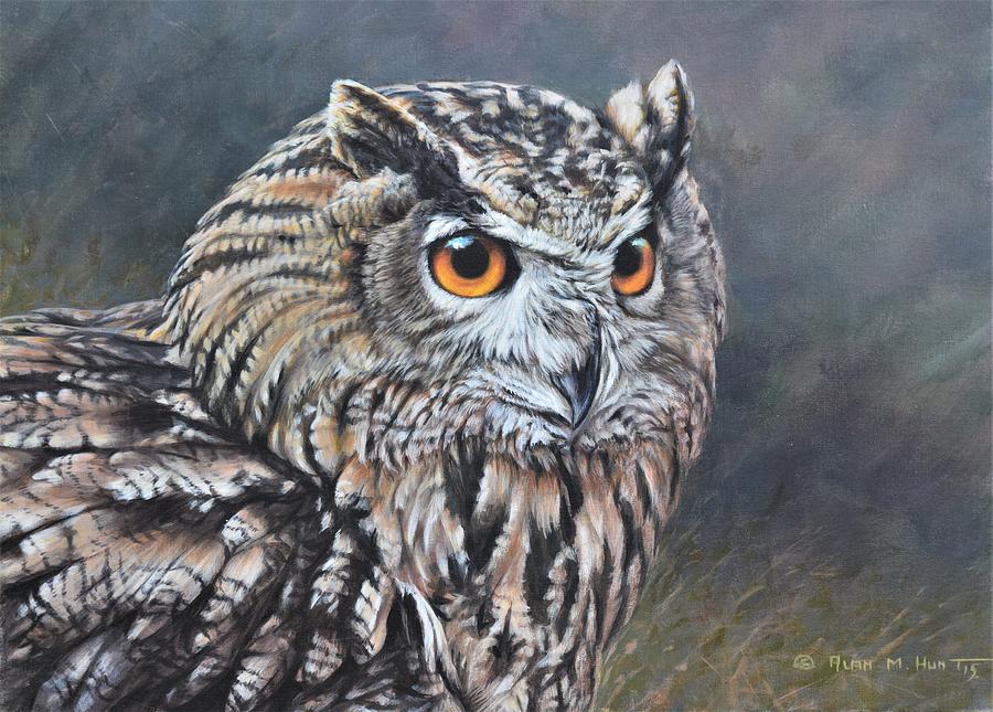 Eagle Owl Painting by Alan M Hunt