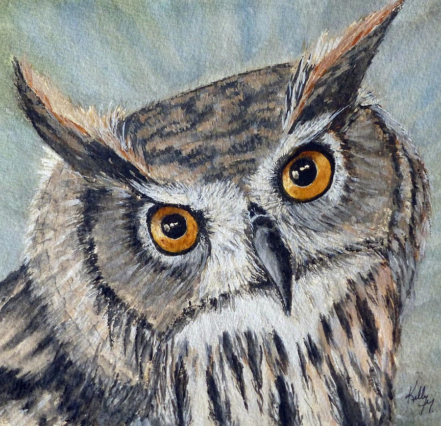 Eagle Owl Painting by Kelly Mills